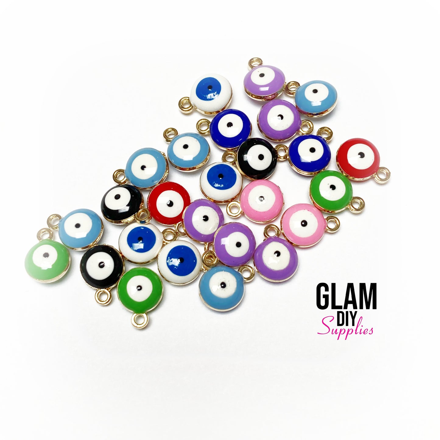 Round Rhinestone Evil Eye Charm - Mixed Colors