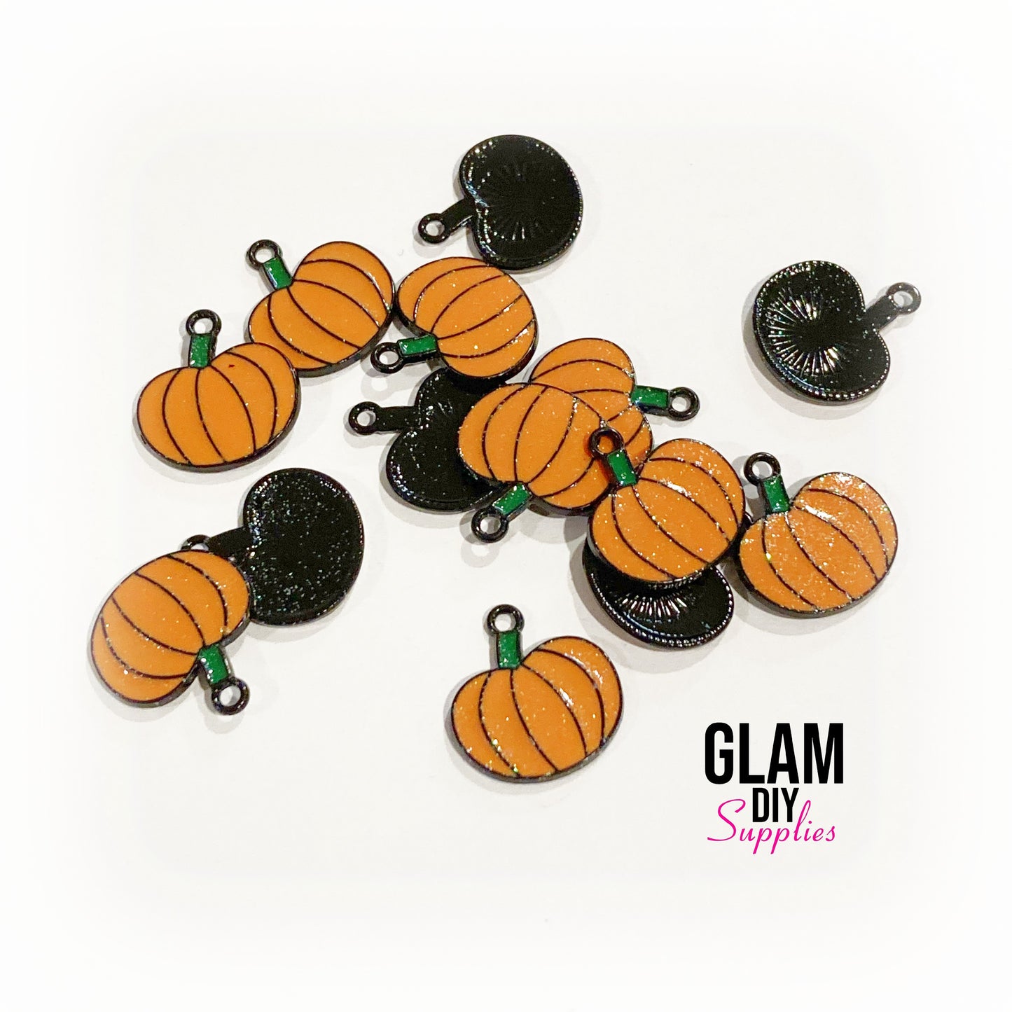 Glitter Pumpkin Charm Black Frame